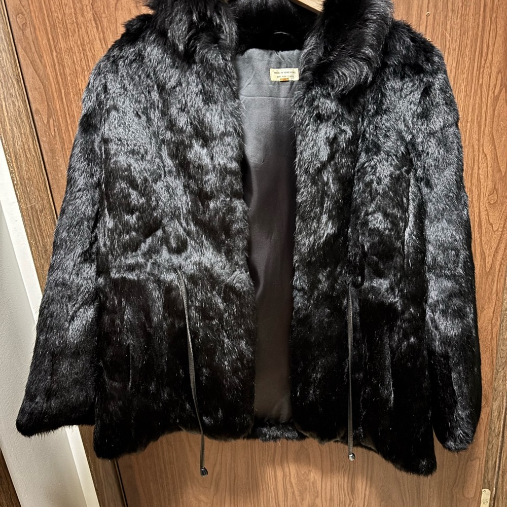 Vintage 80s Black Genuine Rabbit Fur Jacket